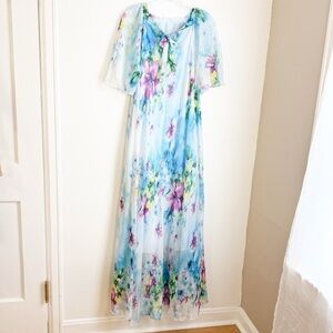 Medeshe Watercolor Chiffon Floral Sheer Maxi Dress with Liner and Belt